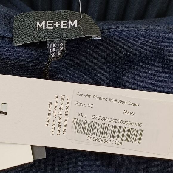 ME And Em Women Pleated Skirt Midi Shirt Dress Size 2 Long Sleeve Button In Navy - Picture 6 of 12